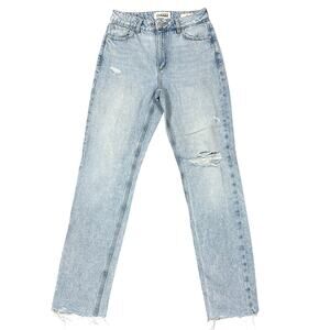 Dynamite Denim Chiara Mid-Rise Straight Jeans Sz 2 Light Wash Distressed Grunge